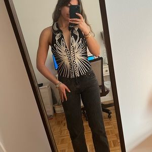 FreePeople black embroidered vest